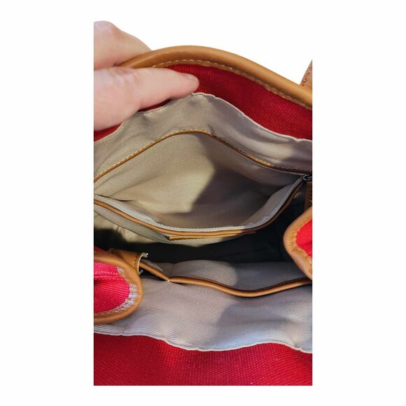 TALBOTS Red Canvas Abstract Scarf Print Design Top Handle Tote Bucket Bag EUC - Picture 12 of 15